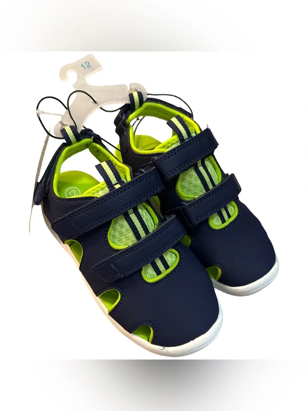 Cat & Jack Hank Boys Blue Lime Closed Toe Summer Sandals Hook Loop Strap 12T NWT